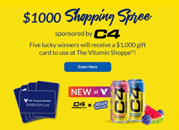 The Vitamin Shoppe C4 Energy Sweepstakes: Win a $1,000 Shopping Spree! (5 Winners)