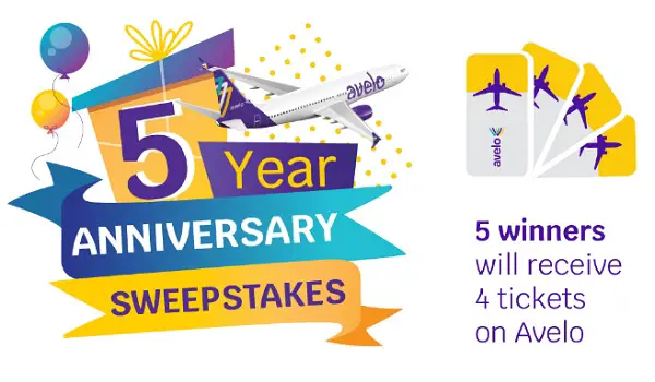 Avelo Anniversary Giveaway: Win 4 Free Flight Tickets! (5 Winners)