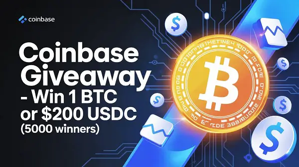 Coinbase Giveaway – Win 1 BTC or $20 USDC (5000 Winners)