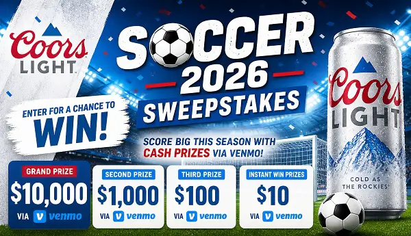 Coors Light Soccer Giveaway – Win $10,000 Cash and More! (236 Winners)
