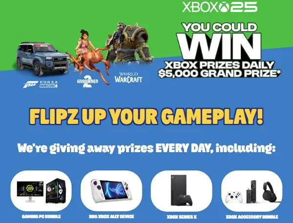 FLIPZ Xbox Sweepstakes: Win $5,000 Cash + Xbox Prizes!