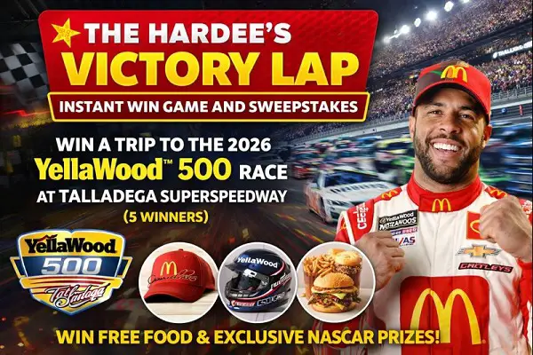 Hardee’s NASCAR Sweepstakes: Win Talladega Race Trip + Instant Win Prizes!