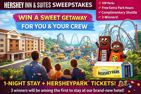 Hershey Inn & Suites Sweepstakes: Win Hotel Stay + Park Tickets! (3 Winners)