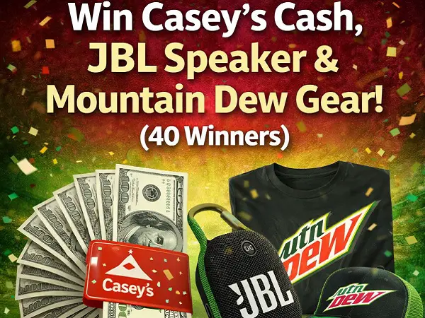 Dew Day 2026 Sweepstakes: Win Casey’s Cash, JBL Speaker & Mountain Dew Gear! (40 Winners)