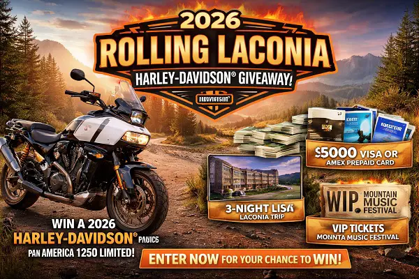 Rolling Laconia Sweepstakes: Win a Harley Davidson + $5000 Prepaid Card!