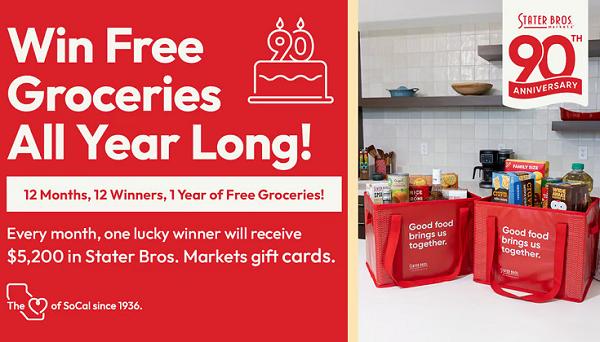 Stater Bros. 90th Anniversary Giveaway: Win Free Groceries for a Year! (Monthly Winners)