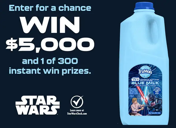 TruMoo Start Wars Milk Sweepstakes: Win $5,000 Cash + Star Wars Prizes!