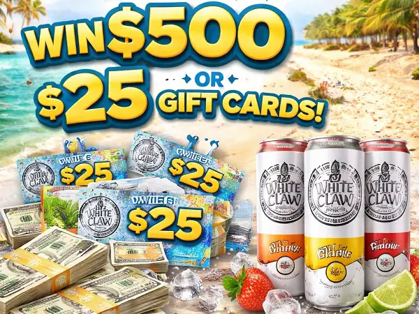 White Claw Couple of Claws Sweepstakes: Win $500 or $25 Gift Cards! (1500+ Winners)