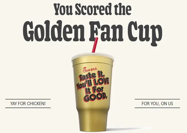 Chick-fil-A Golden Fan Cup Sweepstakes: Win Chick-fil-A for a Year! (3000+ Winners)