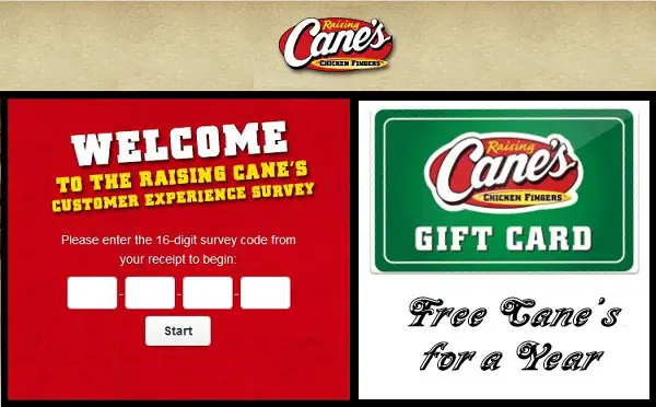 Raising Cane's Survey Sweepstakes: Win Free Cane’s for a Year