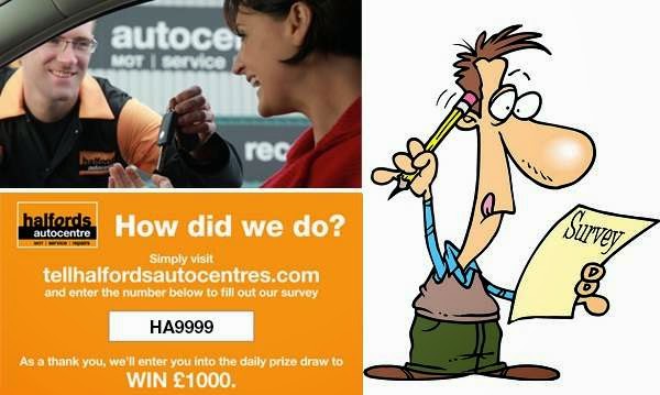 Tell Halfords Autocentre in Survey Sweeps to win £1000 Daily