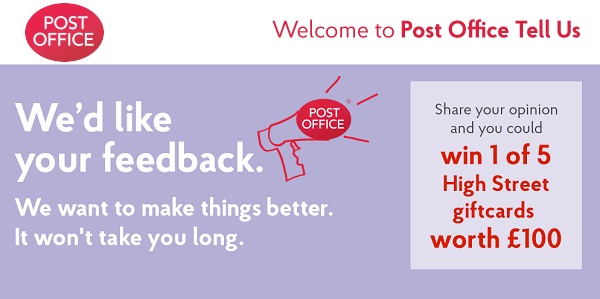 Post Office Tell Us UK Survey Sweepstakes