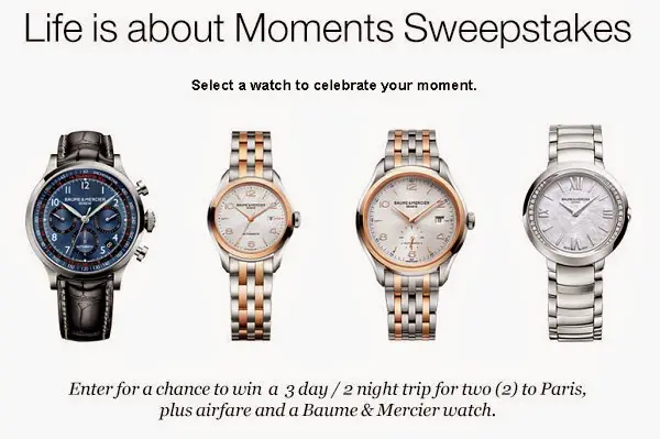 Travel + Leisure & Baume et Mercier: Life is about Moments Sweepstakes