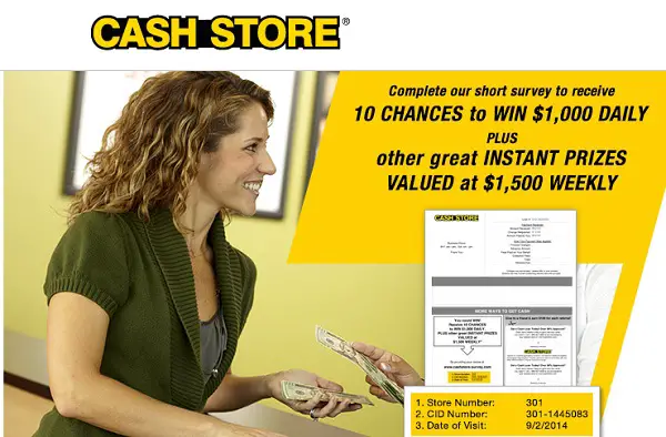 Cash Store Survey Sweepstakes: Win $1000 Daily or $1500 Weekly
