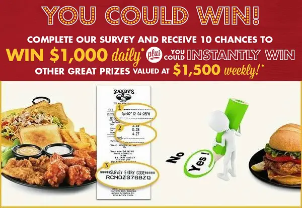 Win $1,000 on My Zaxby's Visit Survey Sweepstakes