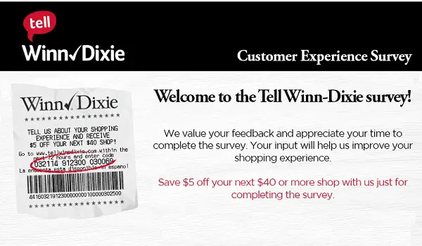Tell Winn-Dixie Feedback in Customer Survey