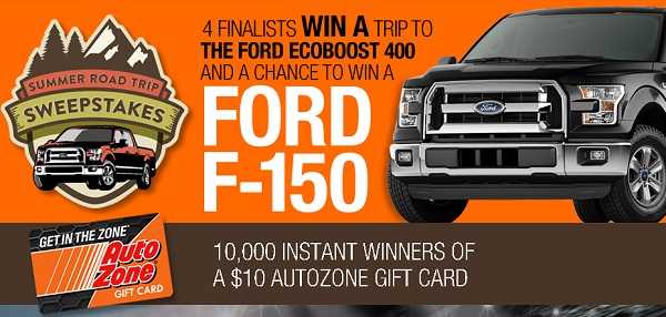AutoZone Summer Sweepstakes and Trip Instant Win Game