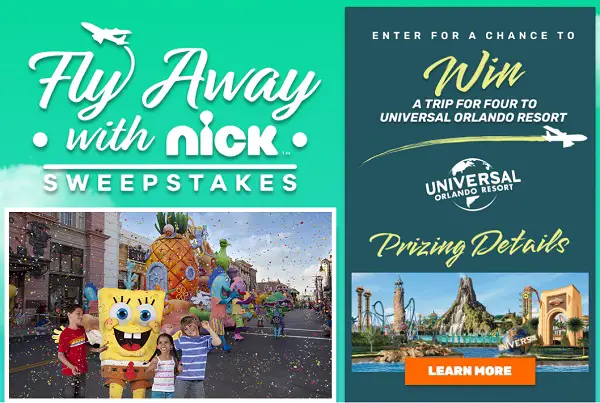 Fly Away with Nick Sweepstakes 2022: Win Trip to Universal Orlando Resort!