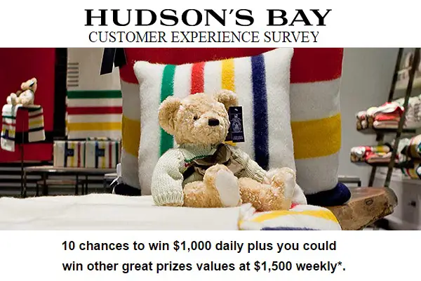 Hudson’s Bay Feedback Survey Contest: Win $1000 Daily Or $1500 Weekly