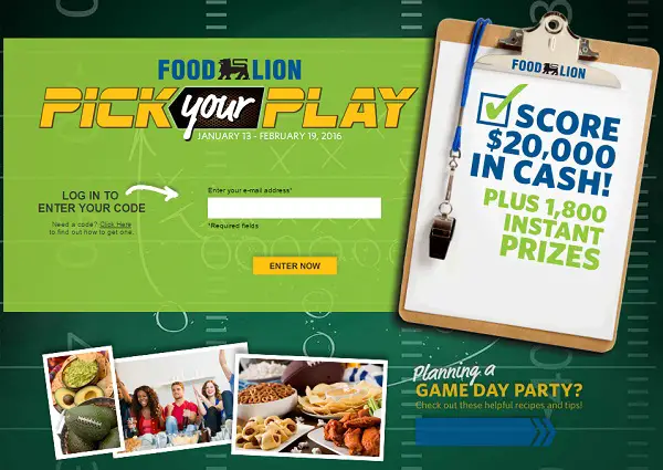 FoodLion.com Pick Your Play Instant Win Game: Win Cash or Gift cards