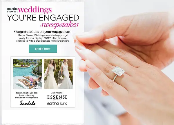 Martha Stewart Weddings You're Engaged Sweepstakes