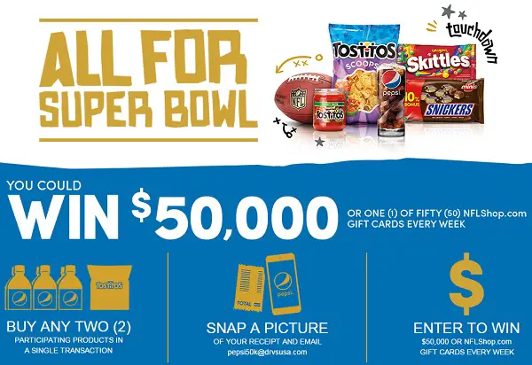 PepsiCo and Mars Super Bowl 50 Sweepstakes: Win $50k Cash