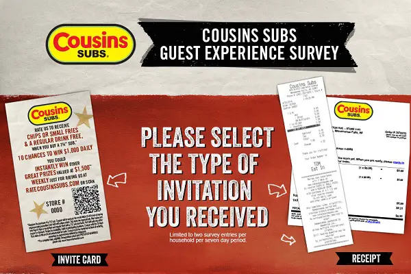 Win $1000 Daily and $1500 Weekly In Cousins Subs Survey Sweepstakes