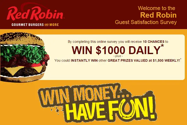 Red Robin Feedback Survey: Win $1000 Daily, $1500 Weekly
