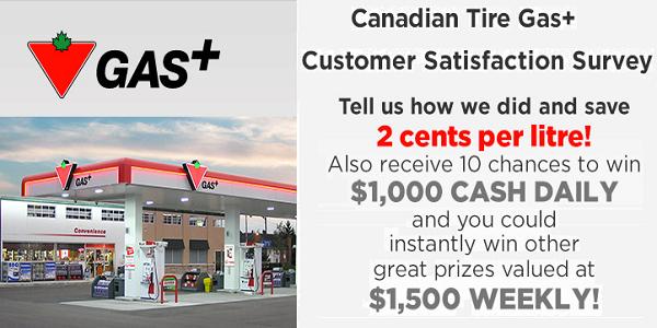 Tell Canadian Tire Gas+ Feedback in Survey to Win $1,000 daily, $1500 weekly
