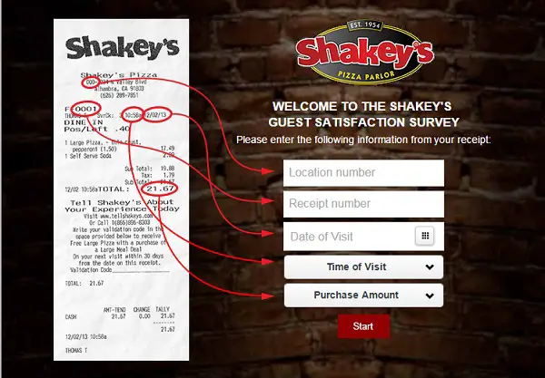 Tell Shakeys Feedback in Survey to Get Validation Code for Free Pizza