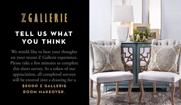 Z Gallerie Feedback Survey: Win $5000 Gift Card for Room Makeover