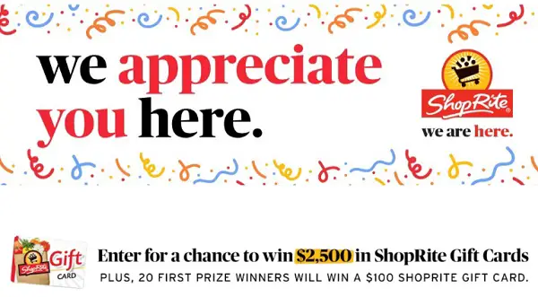 ShopRite Customer Appreciation Sweepstakes: Win a $2,500 ShopRite Gift Card!