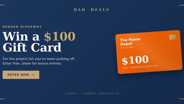 Win A $100 Home Depot Gift Card Giveaway