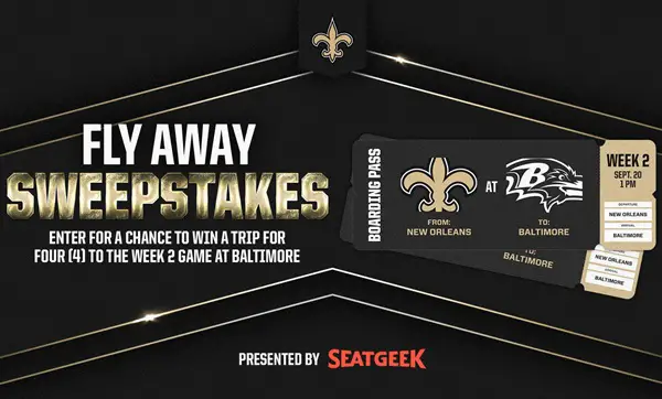 Win The Saints 2026 Fly Away With SeatGeek Sweepstakes
