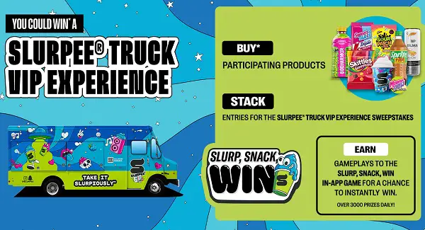 7-Eleven Slurpee Truck VIP Experience Sweepstakes – Win a Private Slurpee Party & $500 Cash! (60 Winners)