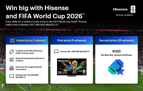 Best Buy & Hisense FIFA World Cup 2026 Sweepstakes: Win a World Cup Trip and 100