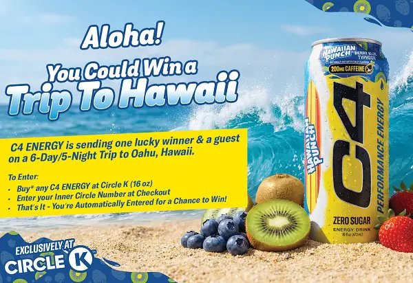 C4 Energy Hawaiian Getaway Sweepstakes – Win a 6-Day Oahu Hawaii Trip for Two