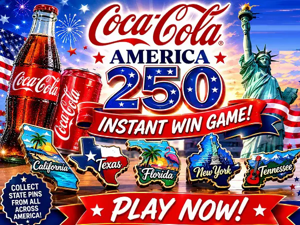 Coca-Cola America250 Instant Win Game – Win State Pins & Coke Coupons! (126000)