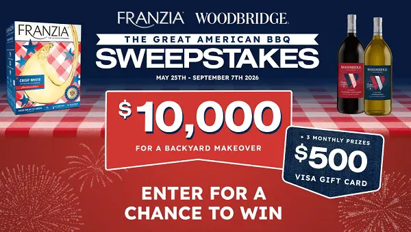 Franzia Woodbridge Great American BBQ Sweepstakes: Win $10000 Cash for a Backyard Makeover & Visa Gift Cards!