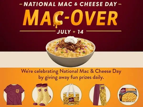 Main St Bistro National Macaroni and Cheese Day Mac-Over Sweepstakes! (650 Winners)