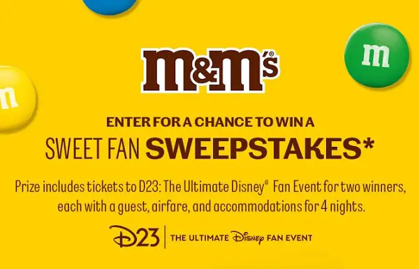 M&M’s Sweet Fan Ticket Sweepstakes: Win Trip to Disney D23 Event! (2 Winners)