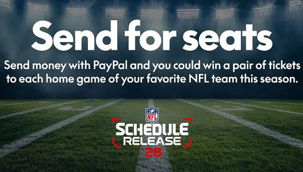 PayPal Send for Seats Sweepstakes: Win NFL Home Game Tickets All Season! (32 Winners)