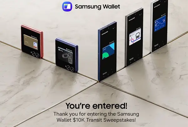 Samsung Wallet $10K Transit Sweepstakes: Win Up to $10,000 Cash! (13 Winners)