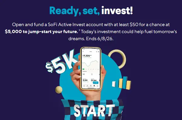 SoFi Invest Sweepstakes – Win $5,000 Cash Prizes! (46 Winners)