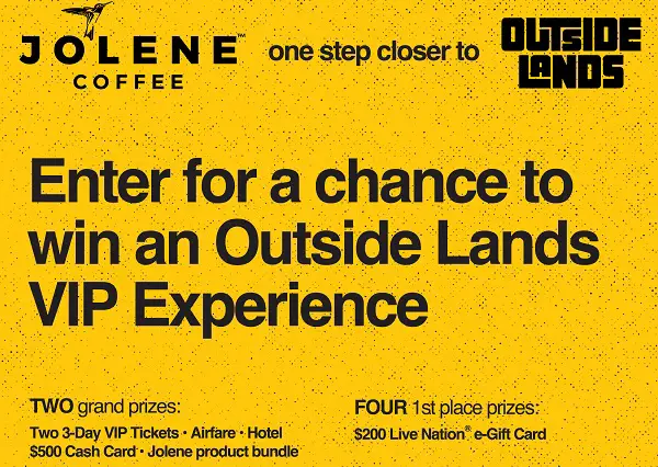 Jolene Coffee Sweepstakes: Win VIP Trip to Outside Lands Festival SF