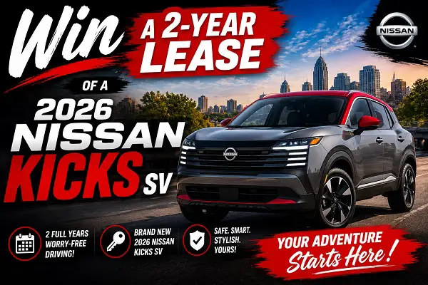 Wood Nissan Giveaway: Win a 2-Year Lease of a 2026 Nissan Kicks SV
