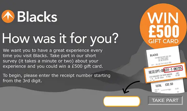 Blacks Feedback Survey: Win £500 Gift Card