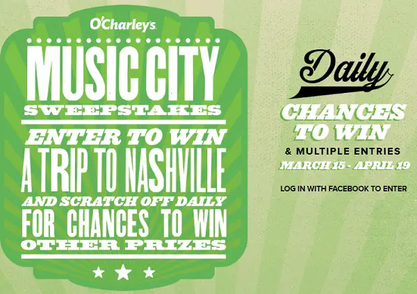 O’Charley’s Music City Sweepstakes and Instant Win Game