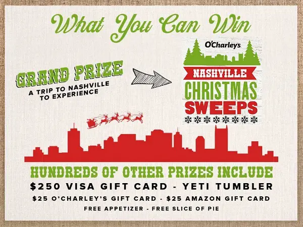 O’Charley’s Nashville Christmas Sweepstakes & Instant Win Game