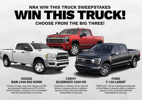 NRA Win This Truck Sweepstakes 2024: Win Your Choice of Truck, $45000 Cash and More!
